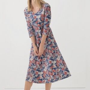 New Pact Organic Cotton Fit & Flare Midi Dress 3/4 Sleeves Small Autumn Cosmos